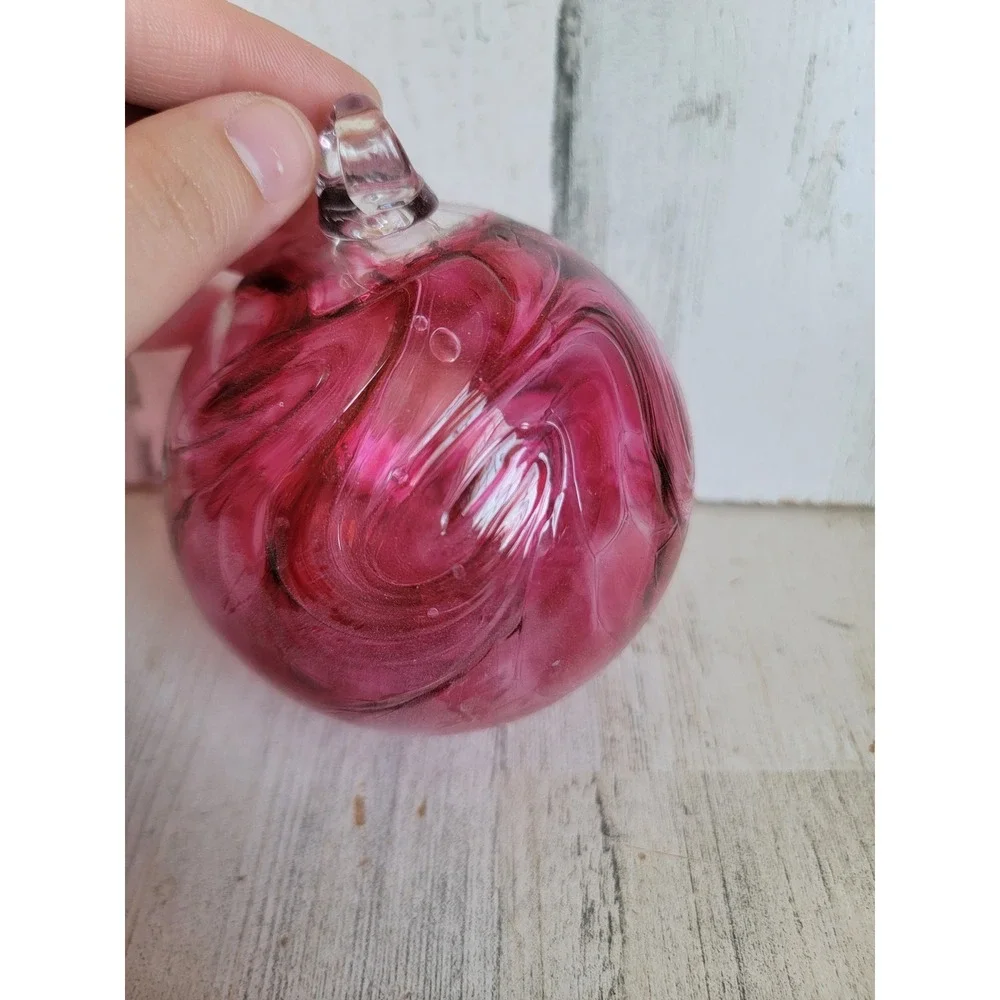 Maroon swirl art glass ball ornament vintage Xmas unique home decor figure